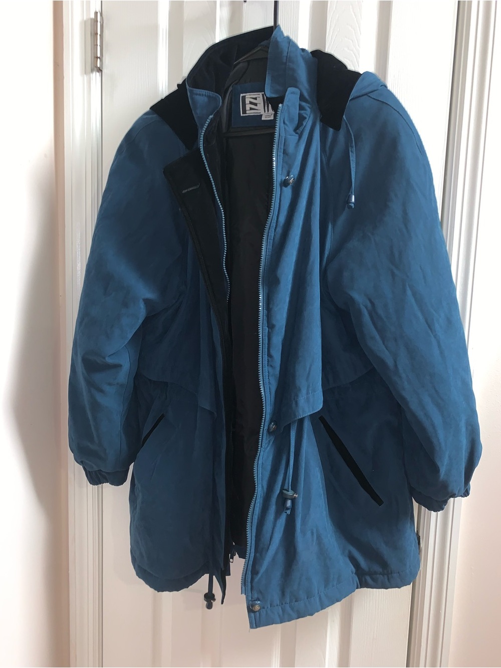 Vintage IZZI Woman Teal Faux Suede Hooded Winter Parka Jacket Plus Size 1X